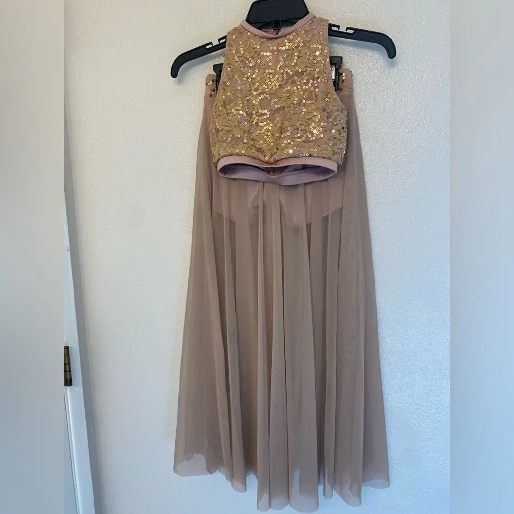 The LineUp Contemporary Lyrical Solo Costume Blush Sequin Lace Mesh Maxi XXS